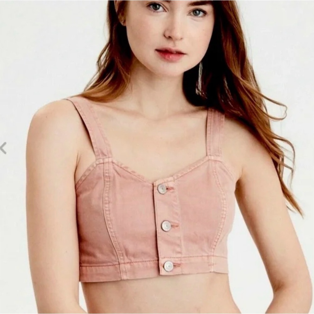 American Eagle Cropped Button Front Tank NWT Size 00 Peach‎ Denim